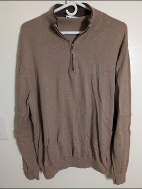 Men's Zip-Neck Sweater in Taupe Brown